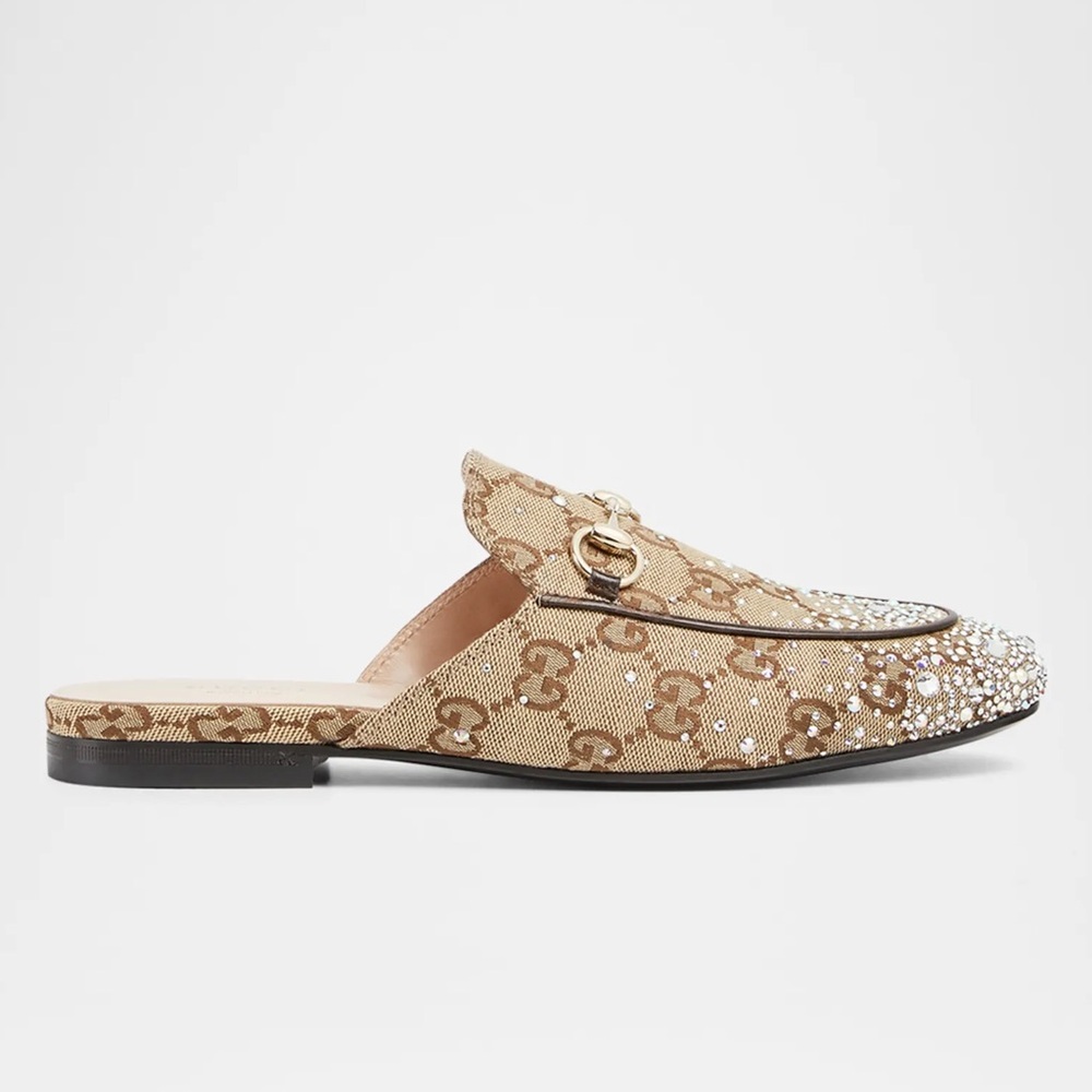 Gucci Tan Crystal Embellished Women's Loafers Size 41 EU/Size 11 US